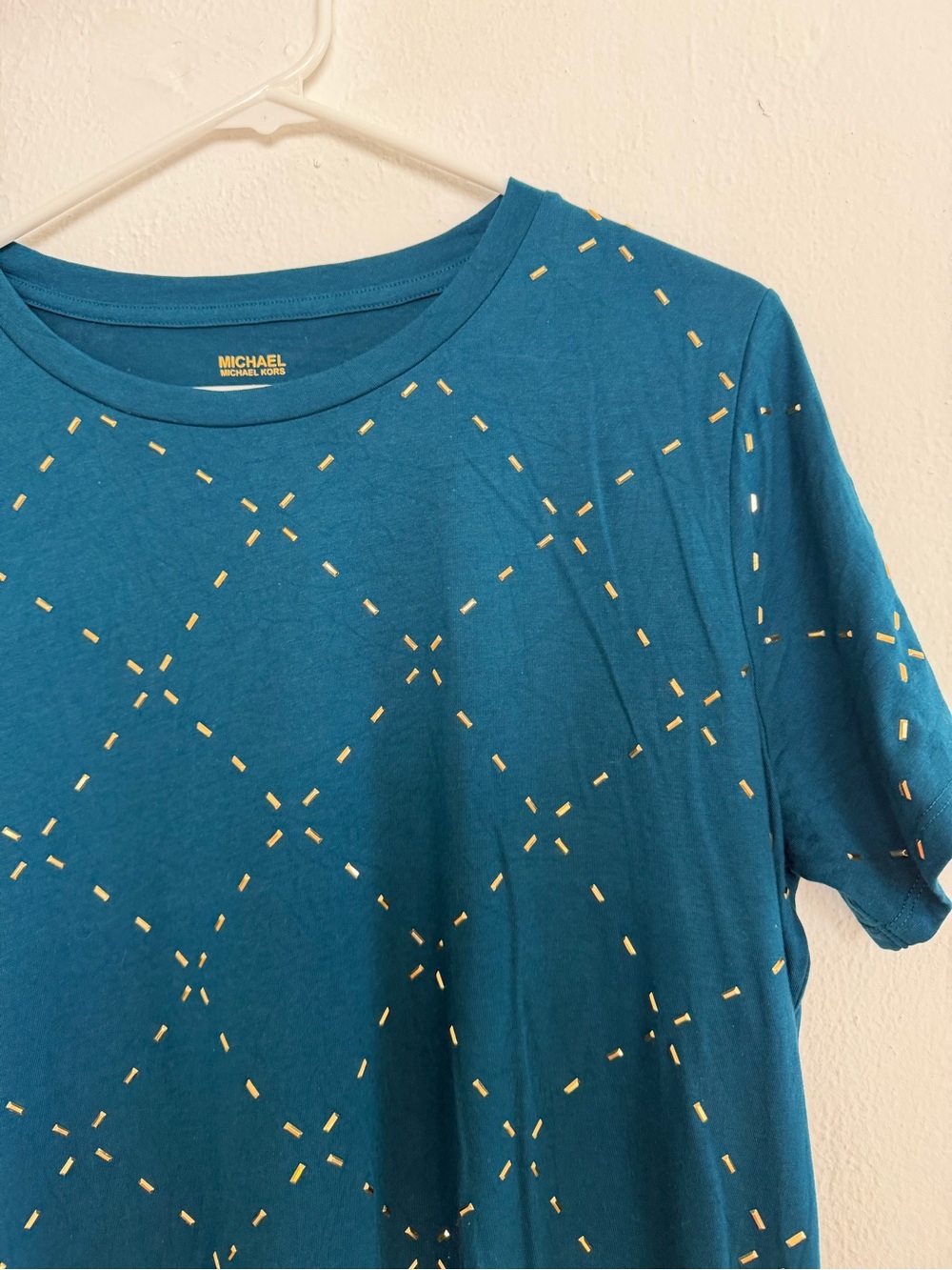 Michael Kors Teal Blue Diamond Stitch Short Sleeve Tee - Picture 3 of 7